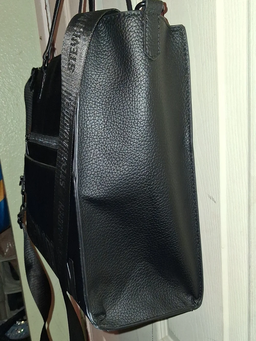Steve Madden Black Leather Laptop Tote with Adjustable Strap NWOT